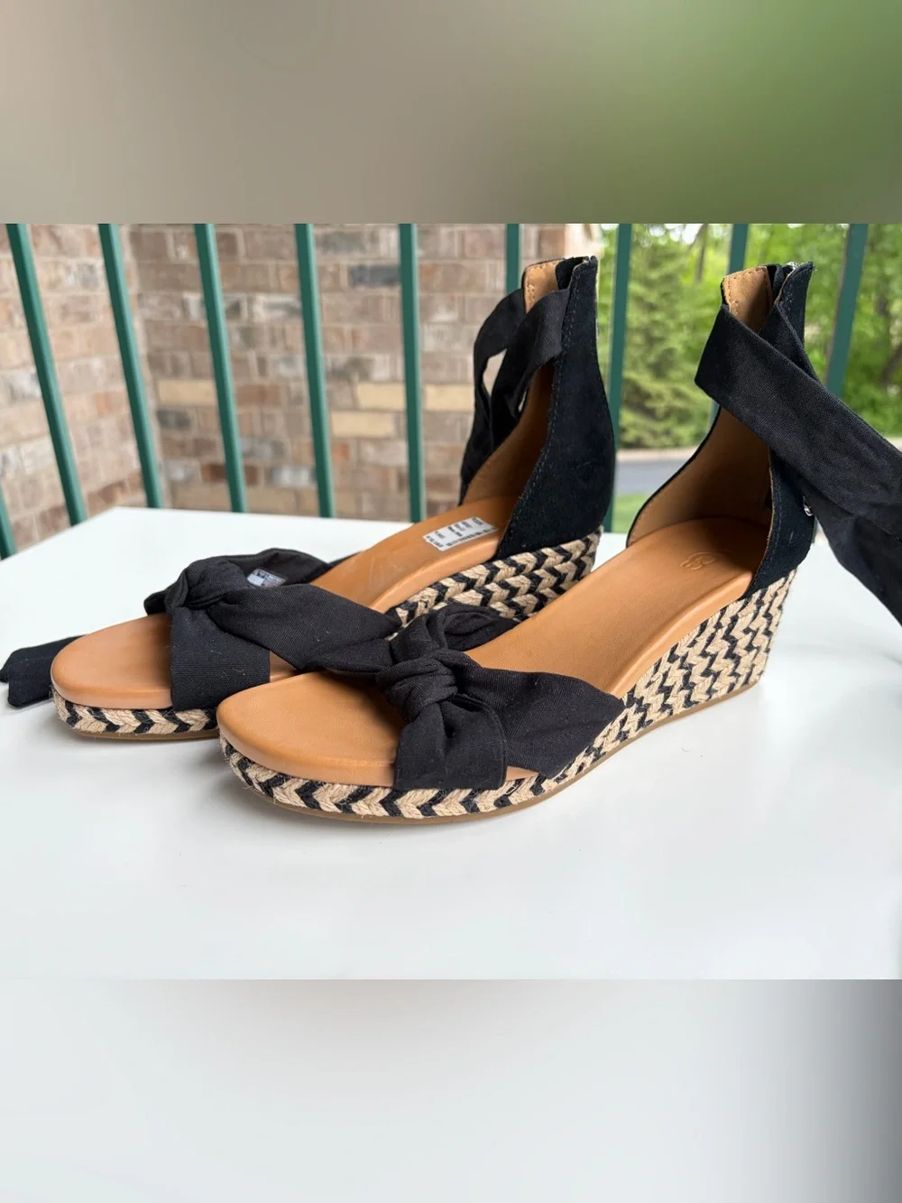 🆕🖤UGG Black Espadrille Wedge Sandals Lace-Up Ankle Tie Platform Shoes Size 8.5 - Picture 6 of 13